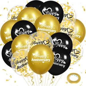 lot 1232 image: Woosytoo Happy Anniversary Balloons 18Pcs Black Gold Anniversary Party Decorations for Women Men Gold Silver 12Inch Metallic Confetti Anniversary Balloons for Indoor Outdoor Party Supplies