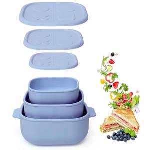 lot 1240 image: AUDRWALL Silicone Bento Box ��Food Grade & Leakproof Lunch Box Bento with Lids ��3-Piece Space-Saving Nesting Kit Food Storage Containers Set (Pink)