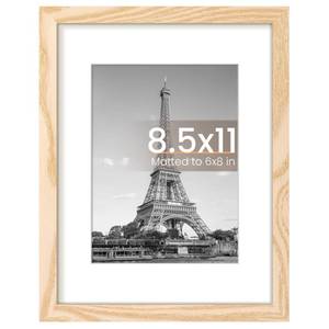 lot 1251 image: upsimples 8.5 By 11 Picture Frame, Display Pictures 6x8 with Mat or 8.5 x 11 Without, Wall Hanging Photo Frames, Natural Style, 1 Pack