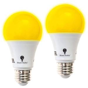 lot 1267 image: 2-Pack Solray A19 Amber Yellow LED Bug Light Bulb No Blue Light Outdoor 650 Lumens 120V E26 Medium Base 9.5-Watt (40-Watt Replacement) A19 Outdoor Bug LED Warm Light Bulb