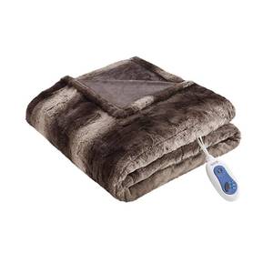 lot 1293 image: Beautyrest Zuri Reversible Faux Fur to Mink Electric Blanket, Auto Shut Off, Virtually Zero EMF, Multi Heat Setting, UL Certified, Machine Washable, Brown Throw 50x70