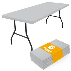 lot 1296 image: Smiry 6 Pack Rectangle Picnic Table Cloth, Waterproof Elastic Fitted Tablecloths, Washable Polyester Rectangular Patio Table Cover for Camping, Indoor and Outdoor (Light Grey, 30x96)