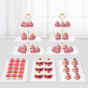 lot 1298 image: PinCute 5 Pcs Dessert Table Display Set - 2 X Cupcake Stand HolderCup Cake Tier Tower & 3 X Serving Tray Combo for Tea Party, Birthday, Baby Shower (Wave Square)