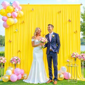 lot 1299 image: 10ft x 10ft Yellow Backdrop Curtain for Parties Yellow Wrinkle Free Backdrop Drapes Panels for Birthday Party Baby Shower Wedding Photo Photography Polyester Fabric Background Decoration
