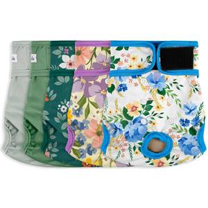 lot 1302 image: Female Dog Diapers 5Pcs - Premium Reusable Diapers for Doggie in Heat - Highly Absorbent Dog Diapers Female for Pet Incontinence with Adjustable Snaps, Green, M