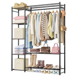 lot 1313 image: Wardrobe Closet,Portable Clothes Rack with 4 Tiers Shelves,Freestanding Closet Organizers and Storage System with Hanging Rods,Steel Clothing Rack Suitable for Cloakrooms,Bedrooms,Entrances,etc.Black