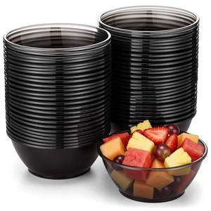 lot 1322 image: CimoroWin 100 Pack Clear Black Plastic Small Bowls 6oz Disposable Hard Plastic Party Serving Mini Bowls for Dessert Ice Cream Candy Fruit Salad Snack Wedding Baby Shower Birthday Valentine Supplies