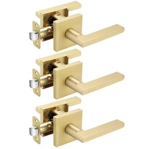 lot 1326 image: Haidms Gold Closet Door Handles, Brushed Gold Passage Door Handles, Zinc Alloy Brushed Brass Door Handles Interior for Closet, Hallway, Heavy Duty Modern Square Interior Door Handles (3 Pack)