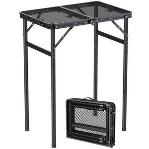 lot 1339 image: Anbte 2ft Folding Grill Table Max 29.5, 3 Adjustable Height Lightweight Camping Table with Heat-Resistant Mesh Tabletop Portable Handle, Waterproof, for Cooking BBQ Outdoor, 22.8 X 16, Black