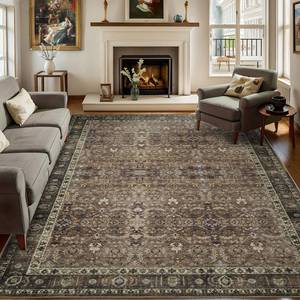 lot 1342 image: Dotiiorug 6x9 Vintage Washable Area Rug for Living Room,Low Pile Non Slip Carpet Non-Shedding Area Rug Soft Indoor Stain Resistant Rug Floral Print Mat for Bedroom Dining Room Brown Floral
