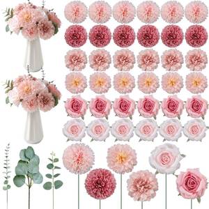 lot 1344 image: Suncalla 98 Pcs Artificial Flowers Bouquet Assorted Faux Flowers Heads with Stem Eucalyptus Leaves Silk Floral Table Centerpiece for DIY Wedding Party Wreath Home Decor(Pink Color)