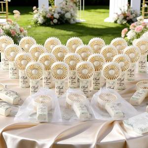 lot 1348 image: 50 Set Greenery Mini Fans Bulk for Wedding Guests Summer Handheld Electric Fans Portable with Thank You Cards Organza Bags Personalized Wedding Party Favors Gift Souvenir for Guest Battery Not Included