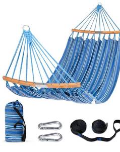 lot 1352 image: Hammocks Double Hammock with Curved Spreader Bar, Outdoor Portable Hammock with Carrying Bag & Tree Straps for Bedroom, Patio, Backyard