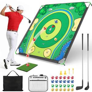 lot 1355 image: IGRL Golf Chipping Game Set, 71 X 71 in Large Golf Practice Mat with 2 Adjustable Clubs, Hitting Mat, 24 Sticky Balls, 2 Golf Tees, Scoreboard & Carry Bag, Indoor Outdoor Training Game for Adults