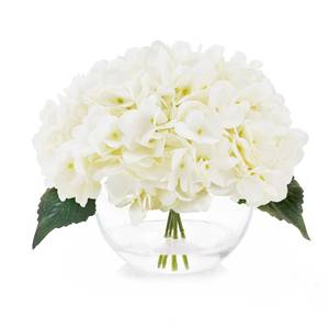 lot 1357 image: JOJOWOO Silk Hydrangea Flowers in Vase, Small Silk Flowers in Vase with Faux Water for Home Decor Wedding Table (Cream White)