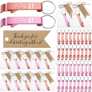 lot 1362 image: Dandat 50 Sets 21st Birthday Party Favors for Guests Finally 21 Bottle Opener Keychain Thank You Tags with Bags and Rope Birthday Anniversary Wedding Party Gifts Supplies(Pink)