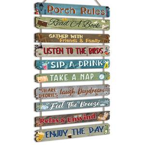 lot 1369 image: RattanView Outdoor Porch Rules Signs 11 x 23 Inches Wood Porch Decorative Signs Decor Outdoor Funny Plaque Decorations for Art Backyard Home Birthday Gift