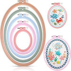 lot 1370 image: Tigeen 5 Pcs 5 Sizes Embroidery Hoops ABS Plastic Cross Stitch Hoops for Sewing Needlework Cross Stitch DIY Craft Embroidery Projects (Oval)