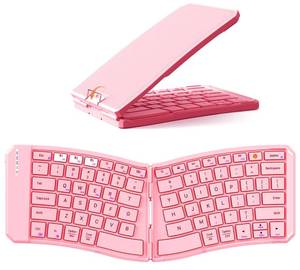 lot 1377 image: MEETION New Ergonomic Bluetooth Foldable Keyboard, Split Compact Portable Wireless Keyboard for Business Travel, Rechargeable Folding Keyboard for Tablet PC Smartphone iOS Android Windows Mac Pink