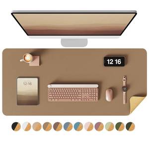 lot 1385 image: YSAGi Double-Sided Desk Pad, 35.4x17Leather Desk Mat, Eco Cork Desk Pad Protector,Large Mouse Pad,Waterproof Desk Blotter for OfficeHome(Khaki)