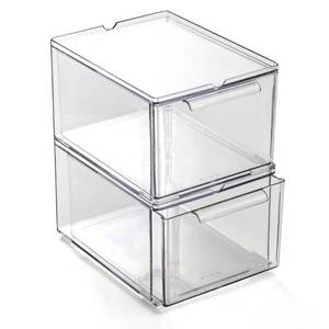 lot 1386 image: BINO  Clear Stackable Storage Drawers, Medium - 2 Pack  Clear Storage Drawers with Built-In Handles  Durable Plastic Organizer Drawer  Modular Stackable Drawer Acrylic Organizer