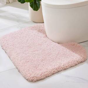 lot 1393 image: ILANGO Pink Toilet Rugs U Shaped 22 x 24 Non Slip &amp Super Absorbent Extra Thick Soft, Washable Bath Mats for Bathroom Floor, Microfiber Plush Shaggy Contour Bath Rugs for Toilet,Dry Quick