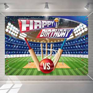 lot 1395 image: WCJSMT Cricket Birthday Backdrop 7x5ft Sports Cricket Field Theme Birthday Party Decorations Arena Stadium Photography Background for Teens Fans Outdoor Party Portrait Banner