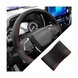 lot 1397 image: FALVFUN Car Steering Wheel Cover, 14.5-15 Stitch on Wrap Anti-Slip Leather Vehicle Steering Wheel Protector, Breathable Automotive Protection Accessories, Universal for Most Vehicles (Red)