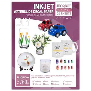 lot 1406 image: 20 Sheets Waterslide Decal Paper INKJET CLEAR,8.5X11 Inch Water Slide Transfer Paper Transparent Printable for Tumblers,Ceramics,Plastics,Glasses,DIY