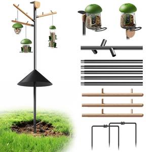 lot 1408 image: LONA Heavy Duty Bird Feeder Pole - 105 Inch Adjustable Height with 0.9-Inch Dia Bird House Pole Mount Kit for Outdoors, Squirrel Proof Baffle, 5-Prong Base, Bird Feeder Stand for Hanging Feeders