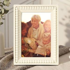 lot 1409 image: Geelin 4 x 6 Wooden Beaded Picture Frame Display Picture 4 x 6 Boho Farmhouse Photo Frame Birthday Wedding Anniversaries Gift for Vintage Rustic Wall and Tabletop Display Decor, Beige