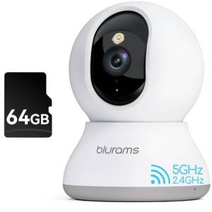 lot 1413 image: blurams Security Camera 2K, Baby Monitor Dog Camera 360-degree for Home Security (White  64GB TF Card)