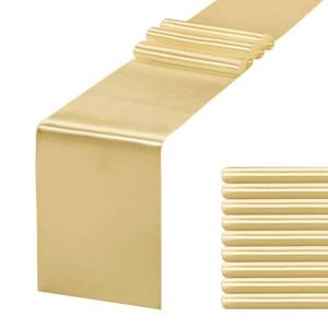 lot 1424 image: JEVIX 10 Pack Satin Table Runner 12 X 108 Inch Silk Table Runner for Party,Wedding, Birthday, Banquets,Decoration(Light Gold)