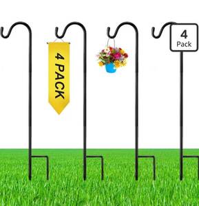 lot 1464 image: 4 Pcs 24 Inch Shepherds Hook for Outdoor Adjustable Bird Feeder Pole Metal Steel Shepard Hooks
