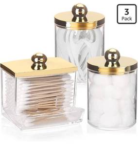 lot 1465 image: Tbestmax 10oz Cotton Ball Holder 7oz Qtips Dispenser, Bathroom Container Organizer