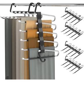 lot 1478 image: Pants Hangers Space Saving - 4 PCS Closet Organizer and Storage Jean Hangers, Stainless Steel Anti-Slip Clothes Hanger Scarf Holder Pants
