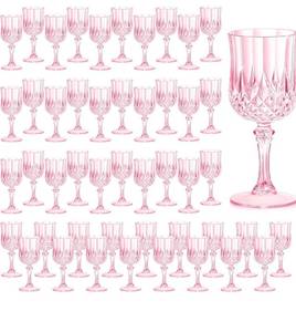 lot 1483 image: 7OZ Plastic Wine Glasses, Reusable Vintage Goblets Unbreakable Drinking Glasses Crystal Water Cups Champagne for Wedding, Parties (48, Pink)
