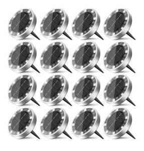 lot 1487 image: 16 Pack Solar Ground Lights Outdoor, 8 LED Mini Flat Solar Disk Lights,