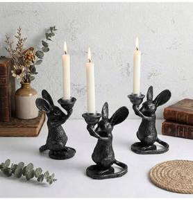lot 1493 image: Mouse Candle Holder Set of 3, Resin Rat Candlestick Statues Vintage Black Animal Taper Candle Stands