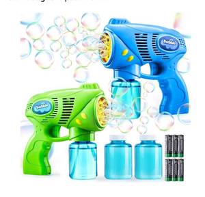 lot 1495 image: JOYIN 2 Kids Bubble Gun with 2 Bottles Refill Solution, Bubble Machine Gun for Toddlers Kids 4-8,