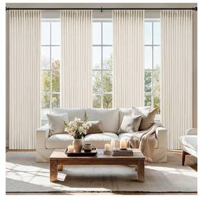 lot 1496 image: MIULEE Pinch Pleated Thick Linen Curtains 108 Inch 4 Panels Set Ivory Cream