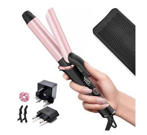 lot 1499 image: Dual Voltage Travel Curling Iron, 110-240V with European Plug Adapter, 1 Inch Mini Ceramic Curling Iron with Auto-Off, 30S Fast Heating, Small Curling Iron for Short Hair, Rose Gold