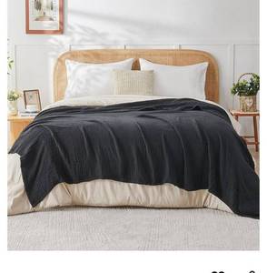 lot 1503 image: EMME Cotton Muslin King Blanket Bed Layering Breathable Gauze Blanket Soft Lightweight Blankets Adults (Black, 108x90)