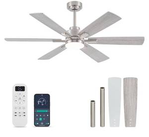 lot 1508 image: OURSTAR Ceiling Fans with Lights and Remote Control, Brushed Nickel Ceiling Fan with Light 3-Color Dimmable, Memory for Lighting and Fan Reversible, 6-Speed, Timer, IndoorOutdoor Use, 52 Inch