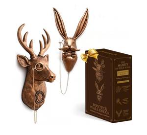 lot 1510 image: Animal Head Wall Decor Animals Sculptures Gold Vintage Head Wall Art Hanging Decoration Home Decor Lightweight Statue for Living Room Bedroom Office 16 inchs Large (DeerRabbit)