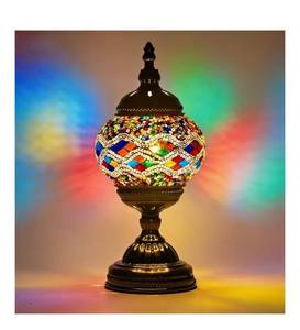 lot 1516 image: Turkish Moroccan Table Lamp Tiffany Style Mosaic Table Lamp Glass Bedside Lamps for Bedroom Living Room Handmade Stained Glass Lamp Vintage with Bronze Base