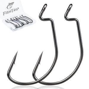 lot 1550 image: FishTrip 50pcs EWG Hooks for Bass Fishing Hooks, Extra Wide Gap Offset Worm Hook Texas Rig Fish Hooks for Bass Trout Freshwater Saltwater 20