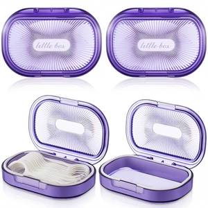 lot 1555 image: Kigley 4 Pcs Hair Tie Container Small Portable Travel Cotton Swab Holder Dispenser with Lid Plastic Box Storage Containers for Small Items, 3.94 x 2.76 Inch (Purple)