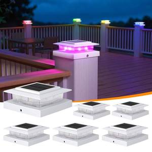 lot 1563 image: APONUO 6 Pack Solar Post Cap Lights Color Changing - 8 Solid Colors & Flowing Multicolor, IP65 Waterproof for 4x4 WoodVinyl Posts, Auto OnOff Deck Fence Patio Garden Lighting, White