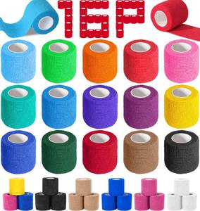 lot 1565 image: AZEN 16 Pack Self Adhesive Bandage Wrap, 2 X 5 Yards Elastic Cohesive Bandage Wrap, Color Athletic Tape, Vet Wrap, Ankle Tape